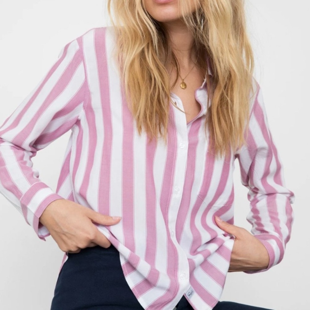 Rails Pink White Dana Bali Stripe Button Down Top SMALL